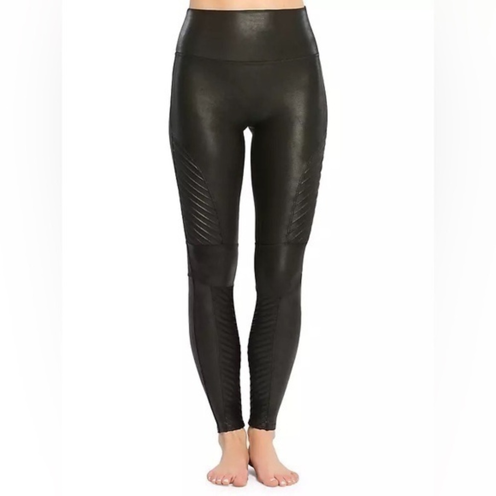 Spanx Black Faux Leather Moto Leggings High Rise full Length Women’s size Small